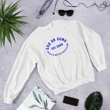 Load image into Gallery viewer, God or Guns Ring Sweatshirt (Blue Words)