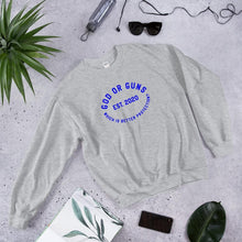 Load image into Gallery viewer, God or Guns Ring Sweatshirt (Blue Words)