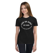 Load image into Gallery viewer, God or Guns Ring KIDS T-Shirt (White Words)