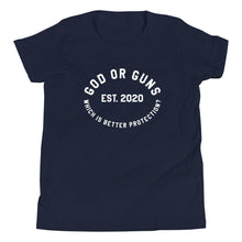 Load image into Gallery viewer, God or Guns Ring KIDS T-Shirt (White Words)