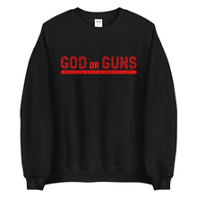 Load image into Gallery viewer, God or Guns Typography Sweatshirt (Red Words)