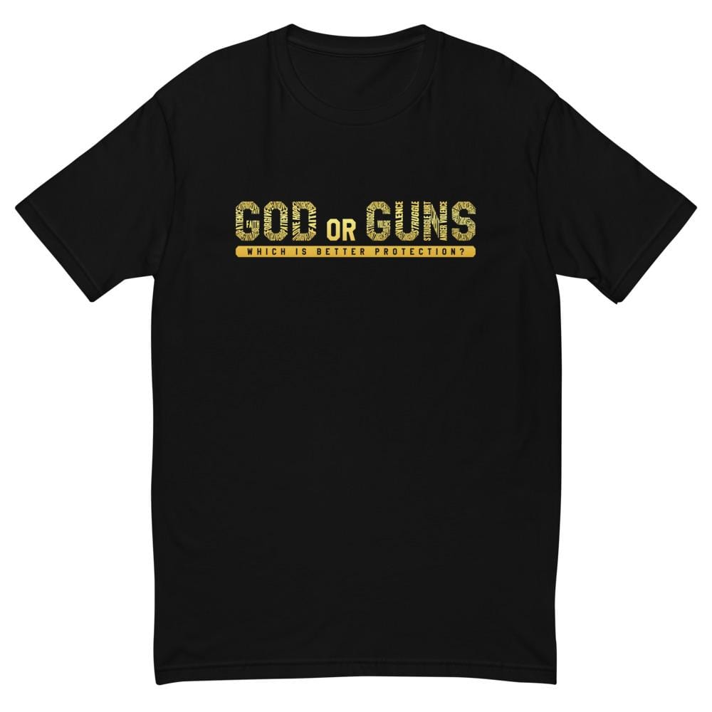 God or Guns Typography Short Sleeve T-shirt (Gold Words)