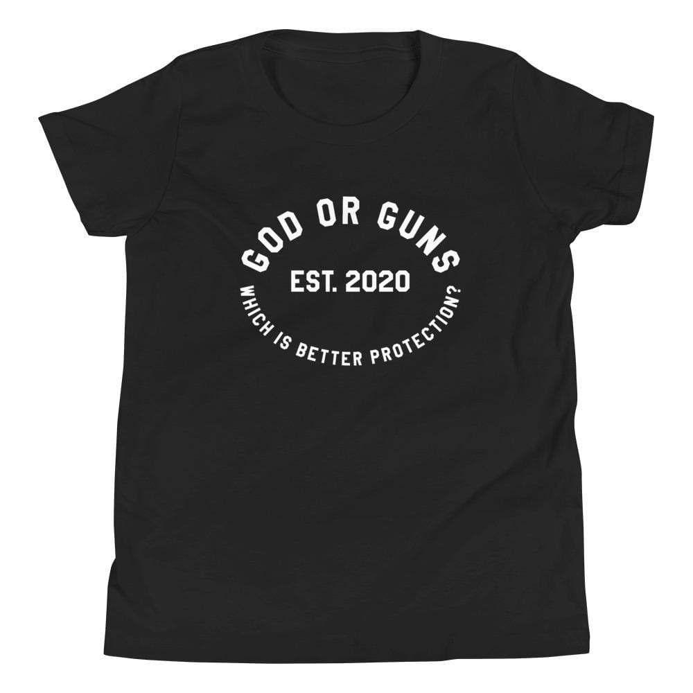 God or Guns Ring KIDS T-Shirt (White Words)