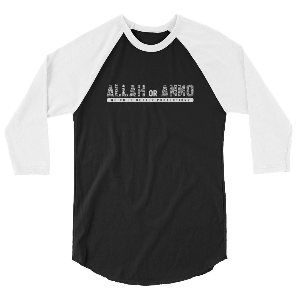 Allah or Ammo Typography (White Words) 3/4 sleeve raglan shirt - God or Guns