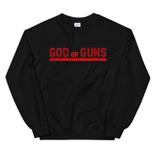 Load image into Gallery viewer, God or Guns Typography Sweatshirt (Red Words)
