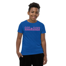 Load image into Gallery viewer, God or Guns Youth Short Sleeve T-Shirt (Pink Words)
