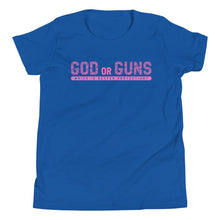 Load image into Gallery viewer, God or Guns Youth Short Sleeve T-Shirt (Pink Words)
